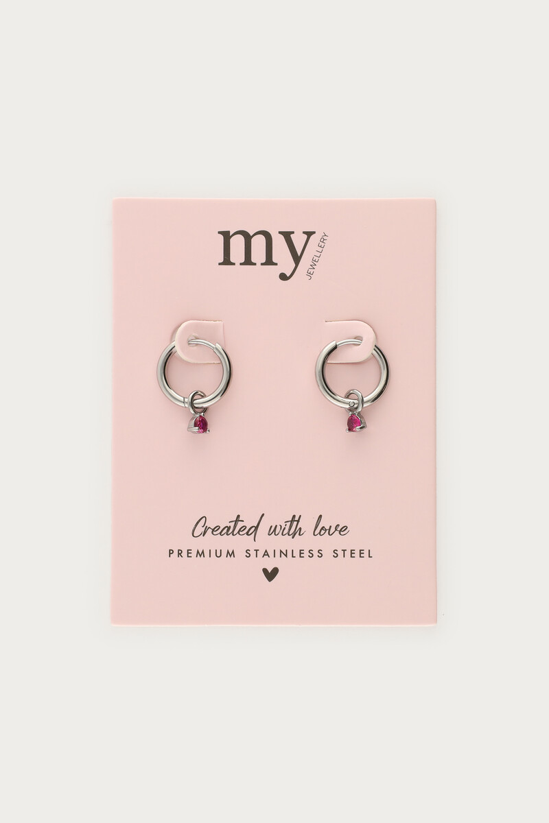 Minimalist hoop earrings with red rhinestone | My Jewellery