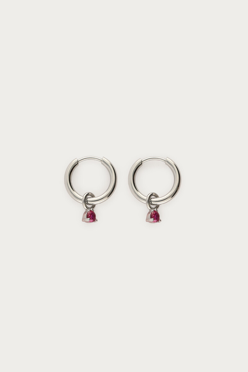 Minimalist hoop earrings with red rhinestone | My Jewellery