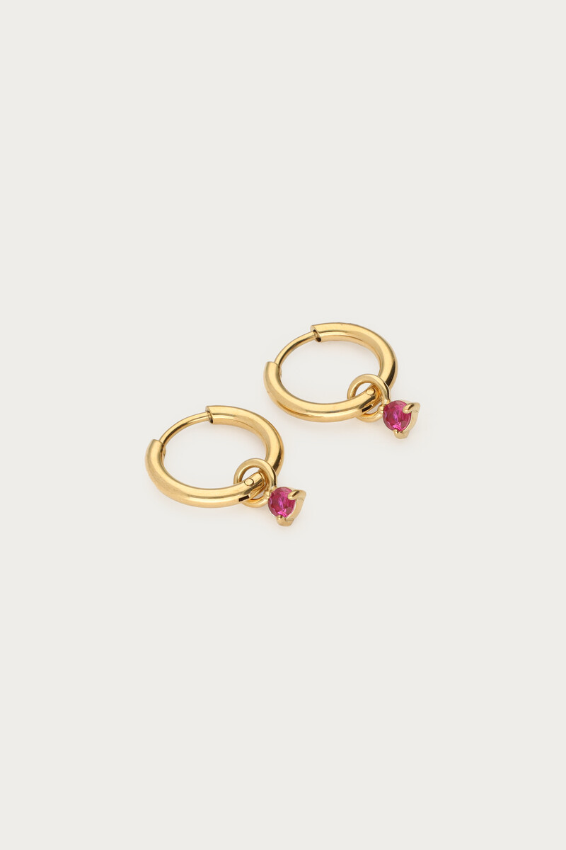 Minimalist hoop earrings with red rhinestone | My Jewellery