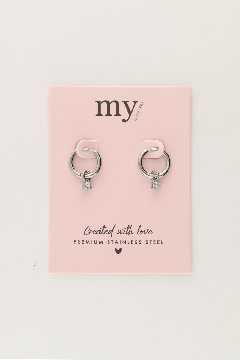 Minimalist hoop earrings with silver-coloured rhinestone | My Jewellery
