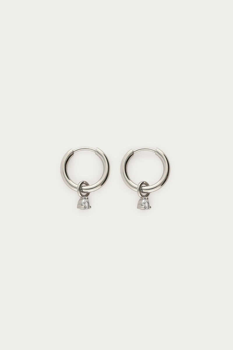 Minimalist hoop earrings with silver-coloured rhinestone | My Jewellery