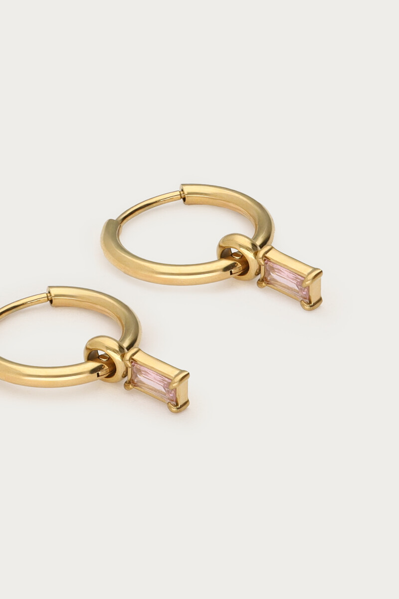 Minimalist hoop earrings with square light pink rhinestones | My Jewellery