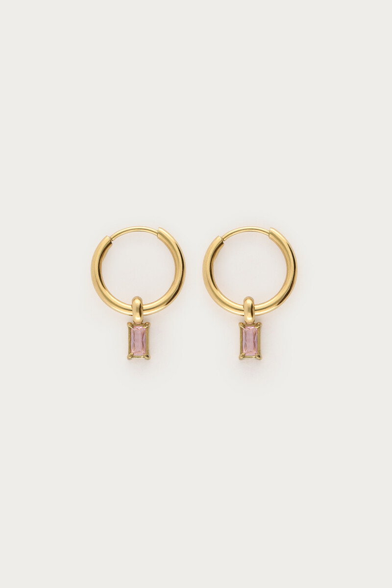 Minimalist hoop earrings with square light pink rhinestones