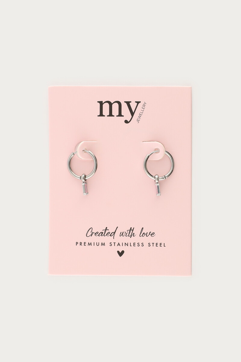 Minimalist hoop earrings with square light pink rhinestones | My Jewellery
