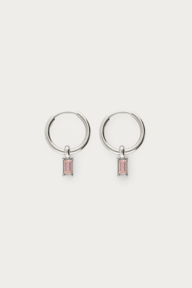 Minimalist hoop earrings with square light pink rhinestones | My Jewellery