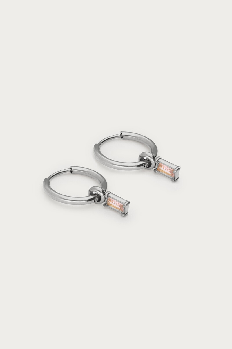 Minimalist hoop earrings with square light pink rhinestones | My Jewellery