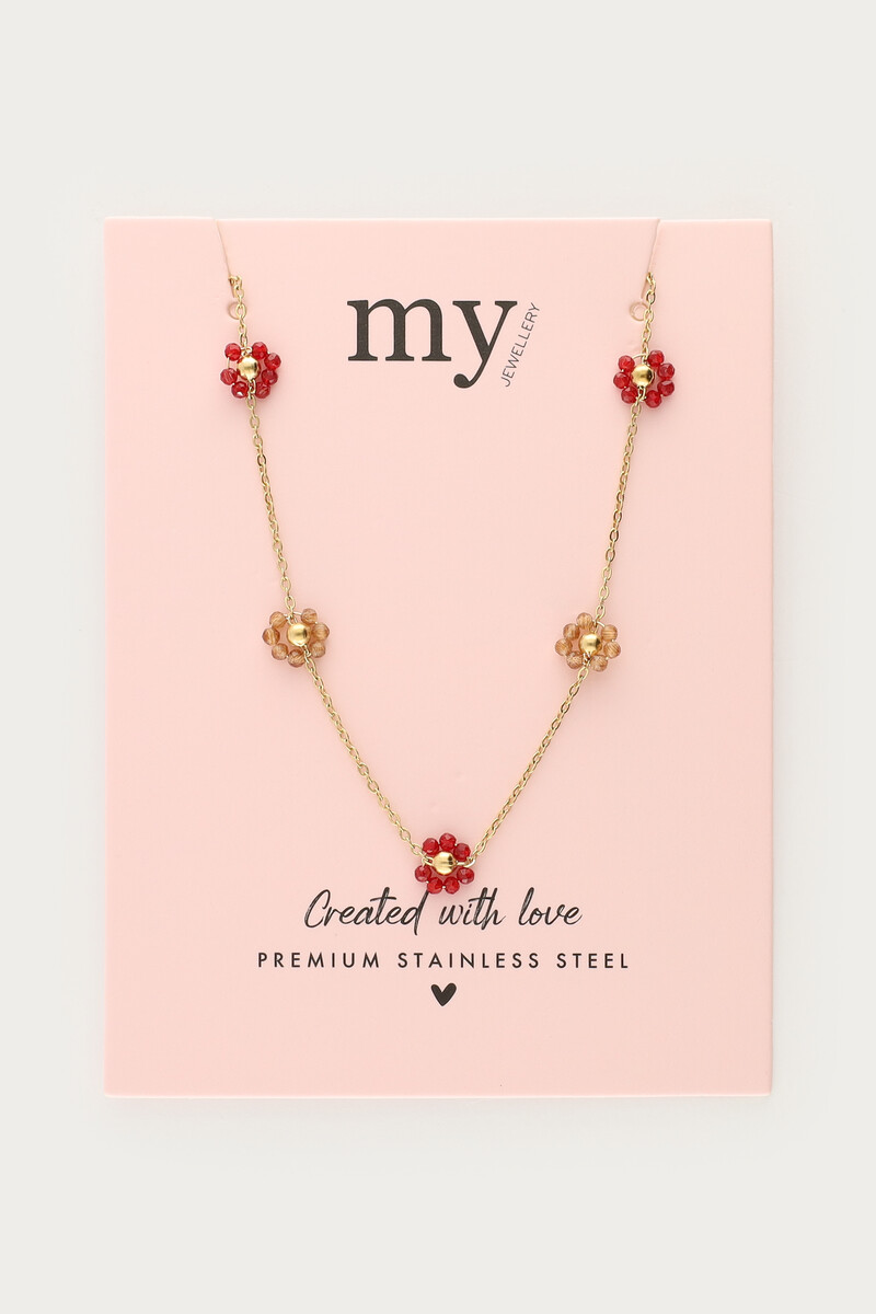Minimalist necklace with burgundy floral beads | My Jewellery