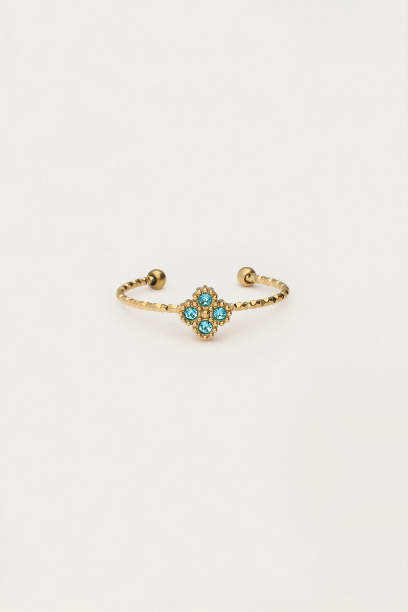Minimalist ring with clover and blue rhinestone | My Jewellery