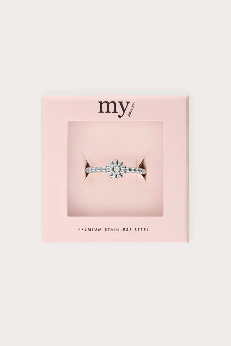 Minimalist ring with flower & rhinestone | My Jewellery