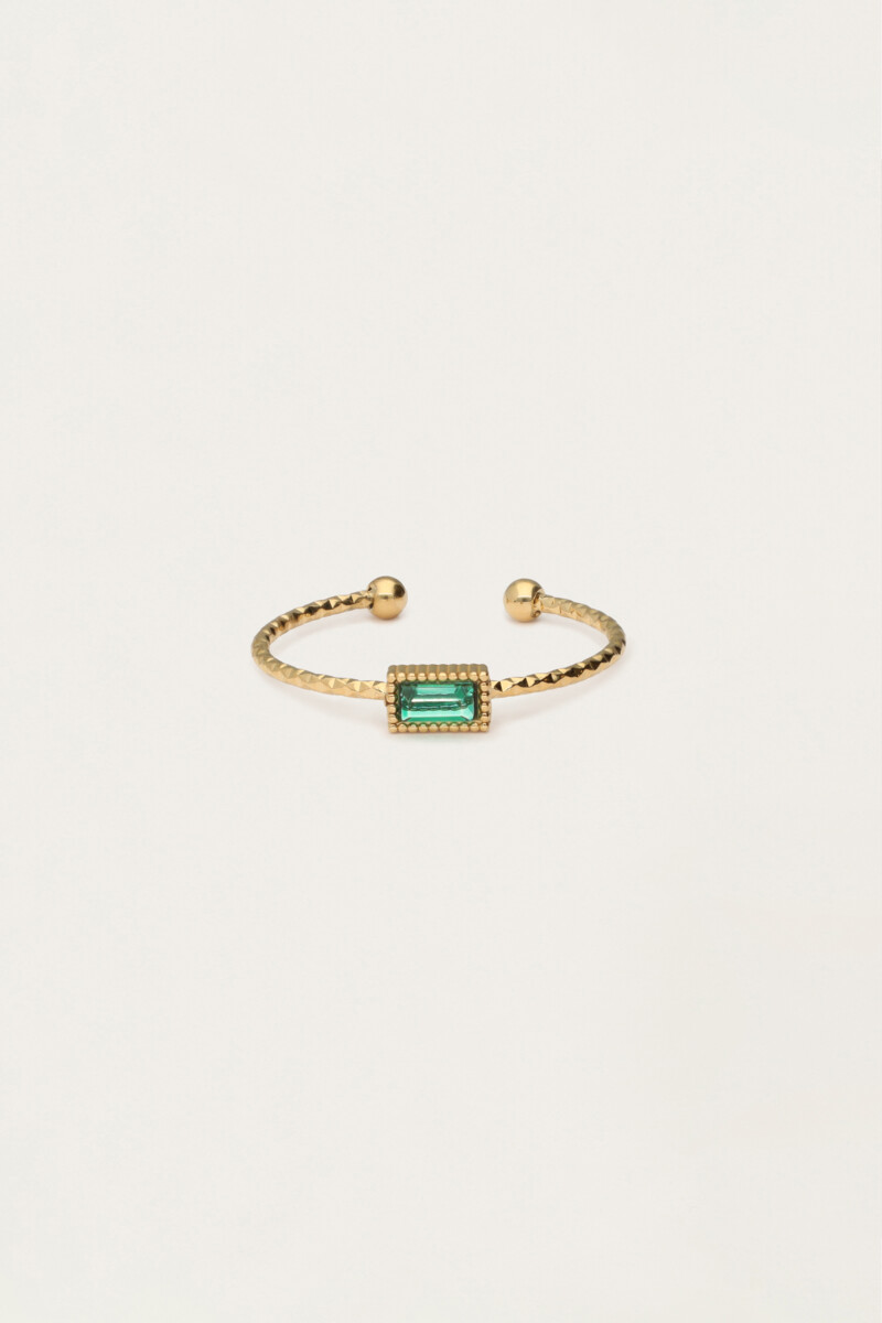 Minimalist ring with square green rhinestone | My Jewellery