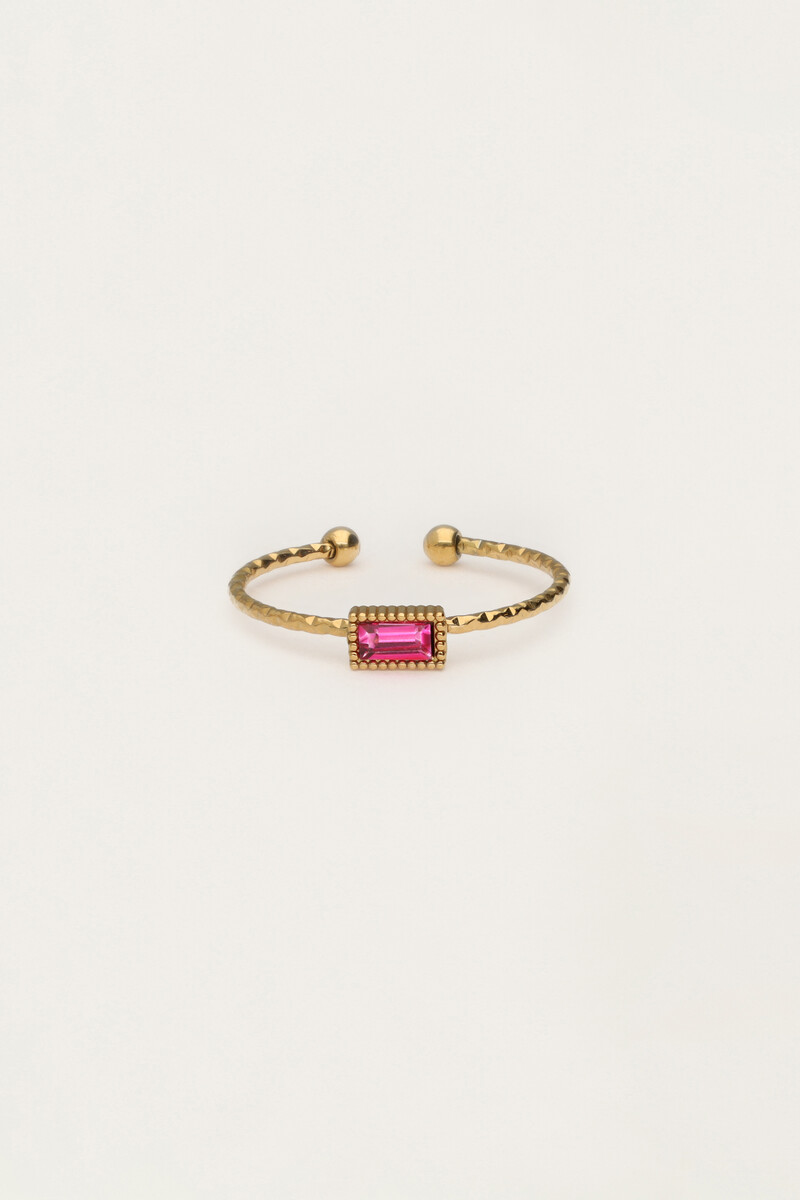 Minimalist ring with square pink rhinestone | My Jewellery