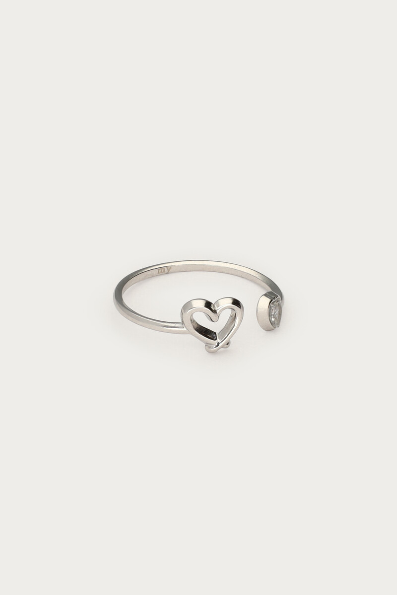 Minimalist ring with open heart and rhinestones | My Jewellery
