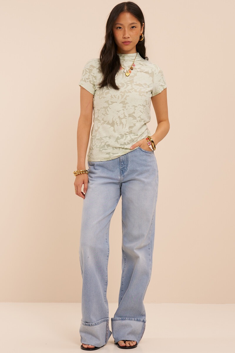 Mint green floral print top with short sleeves | My Jewellery