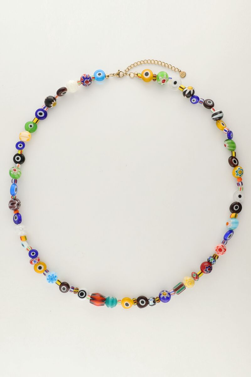 Equal ketting met gekleurde glaskralen