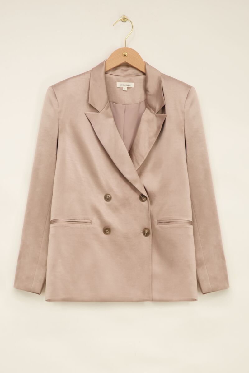Beige blazer met dubbele knopen satijn | My Jewellery