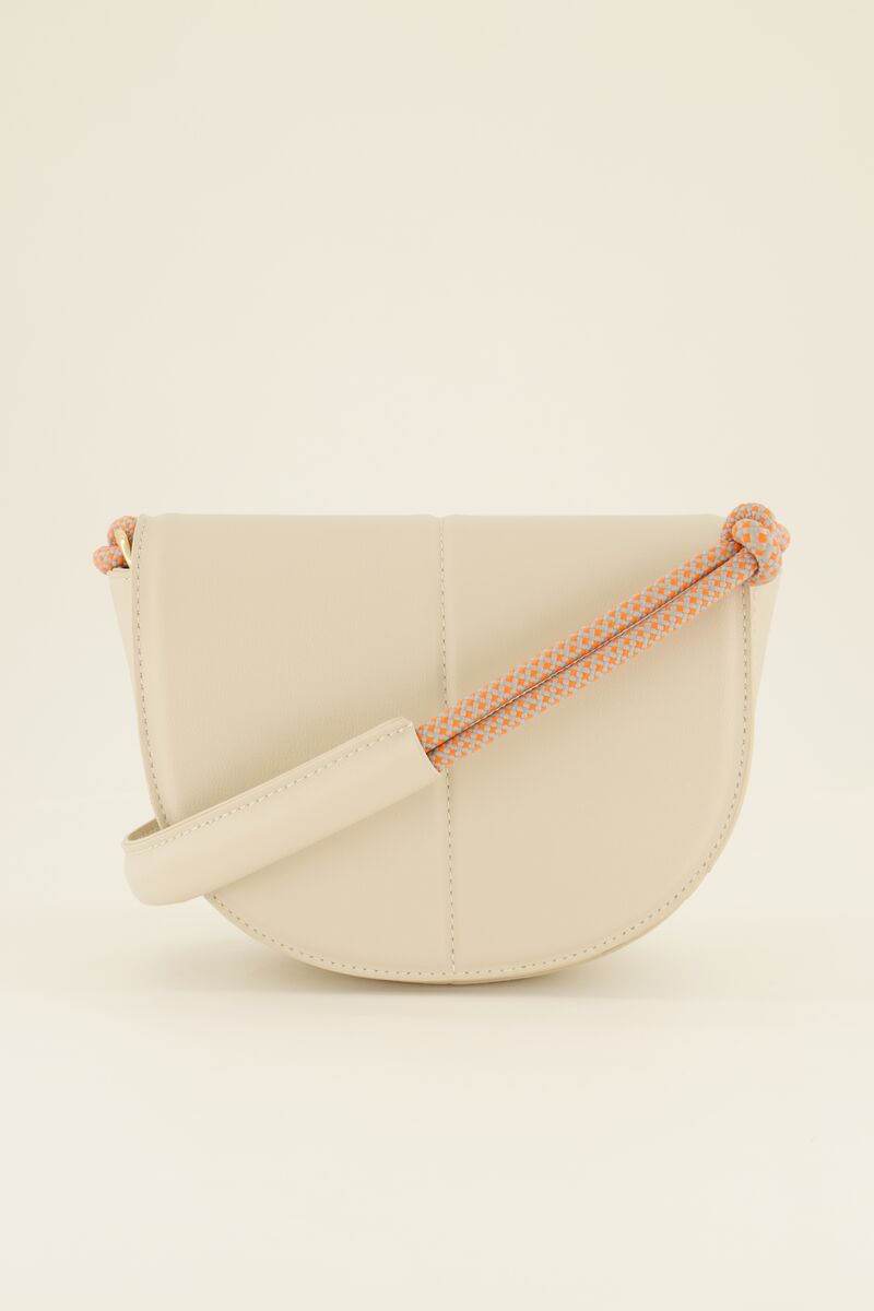 Beige shoulder bag half-circle with multicoloured strap | My Jewellery