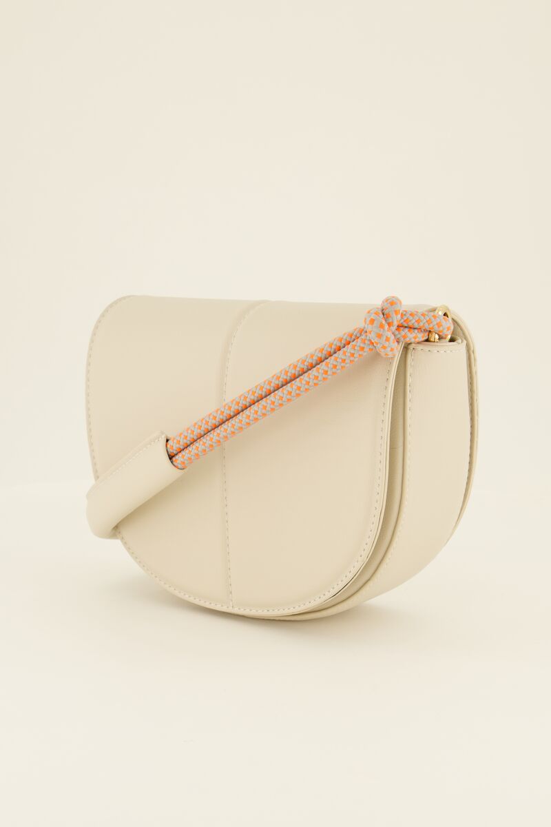 Beige shoulder bag half-circle with multicoloured strap | My Jewellery