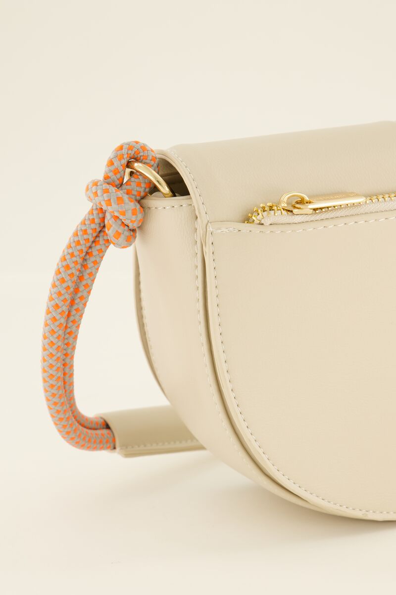 Beige shoulder bag half-circle with multicoloured strap | My Jewellery