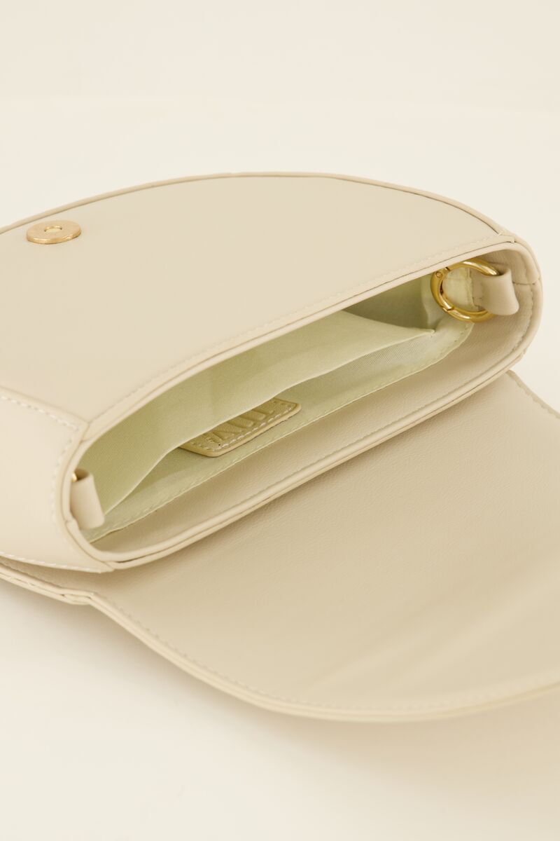 Beige shoulder bag half-circle with multicoloured strap | My Jewellery