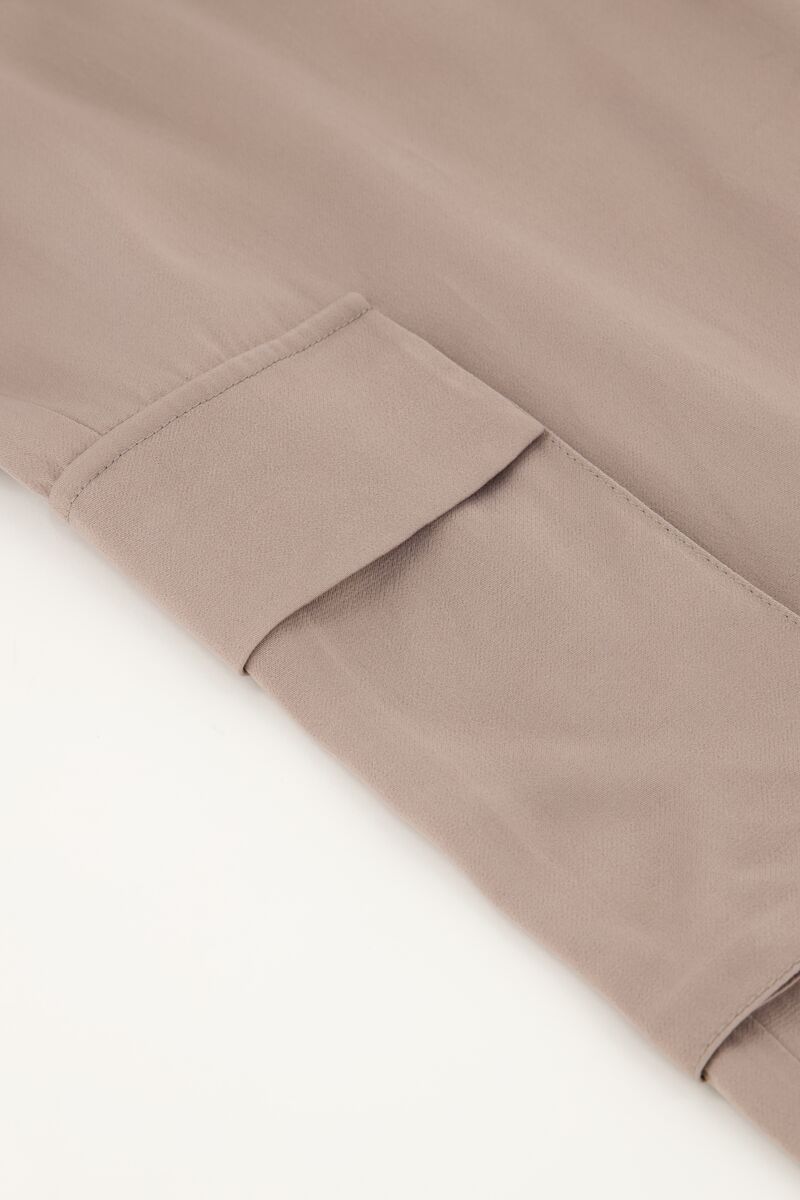 Taupe cargo wide leg trousers in satin look | My Jewellery