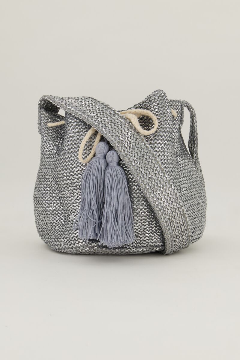 Silver round shoulder bag with tassles | My Jewellery