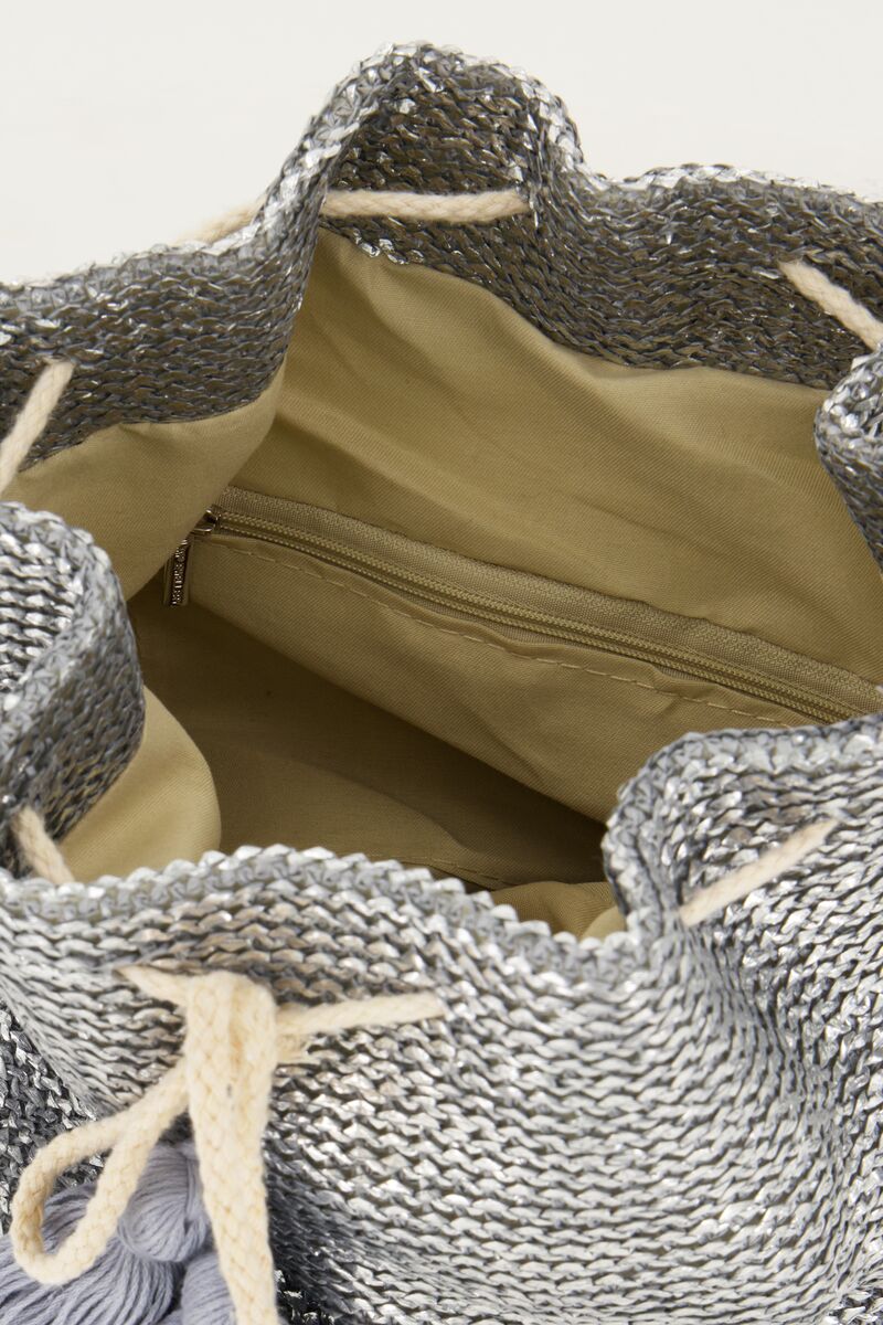 Silver round shoulder bag with tassles | My Jewellery