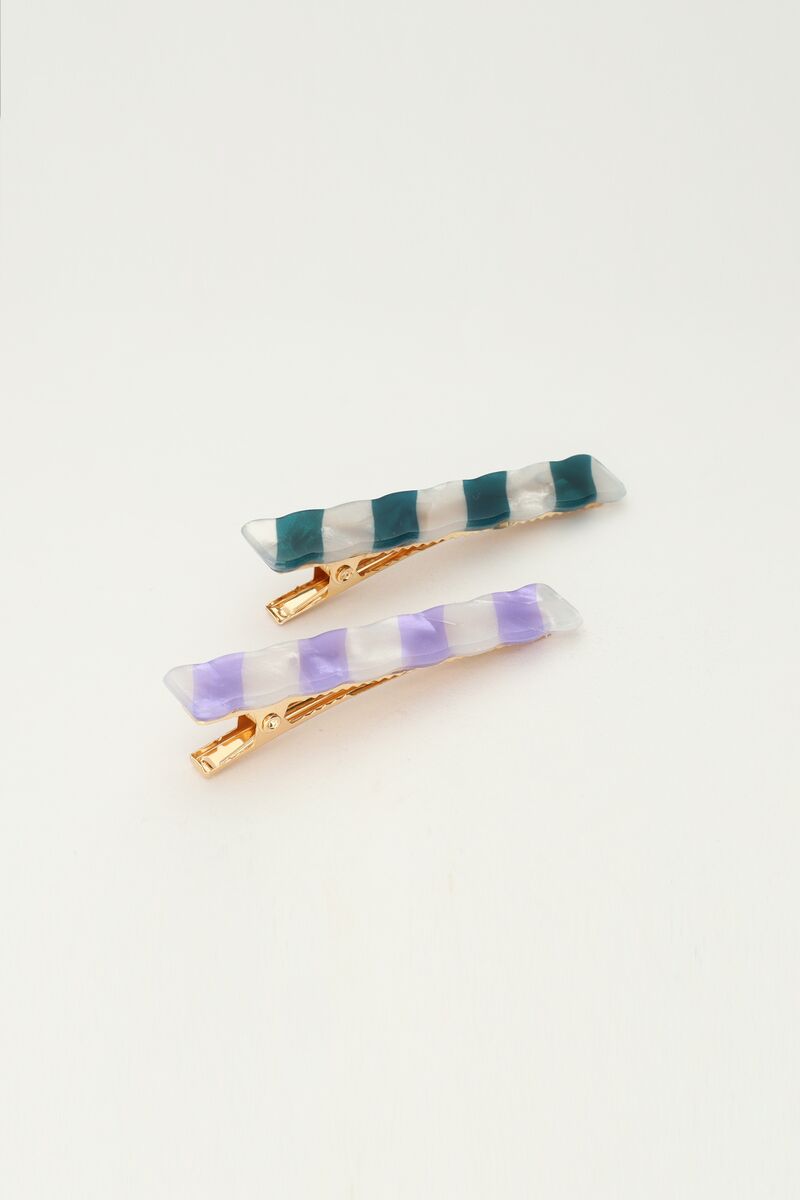 Striped multicoloured hair clips two pieces | My Jewellery