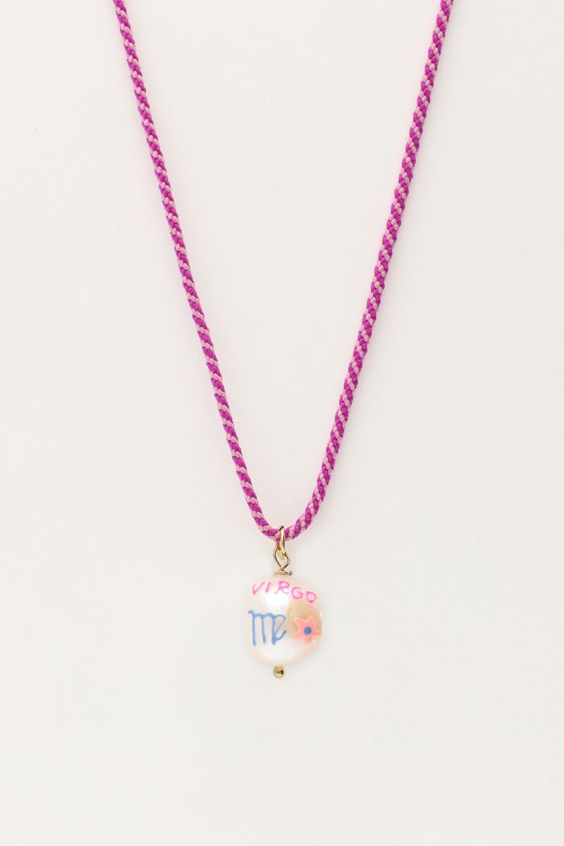 My jewellery Zodiac Paarse Koord Ketting Met Zoetwaterparel