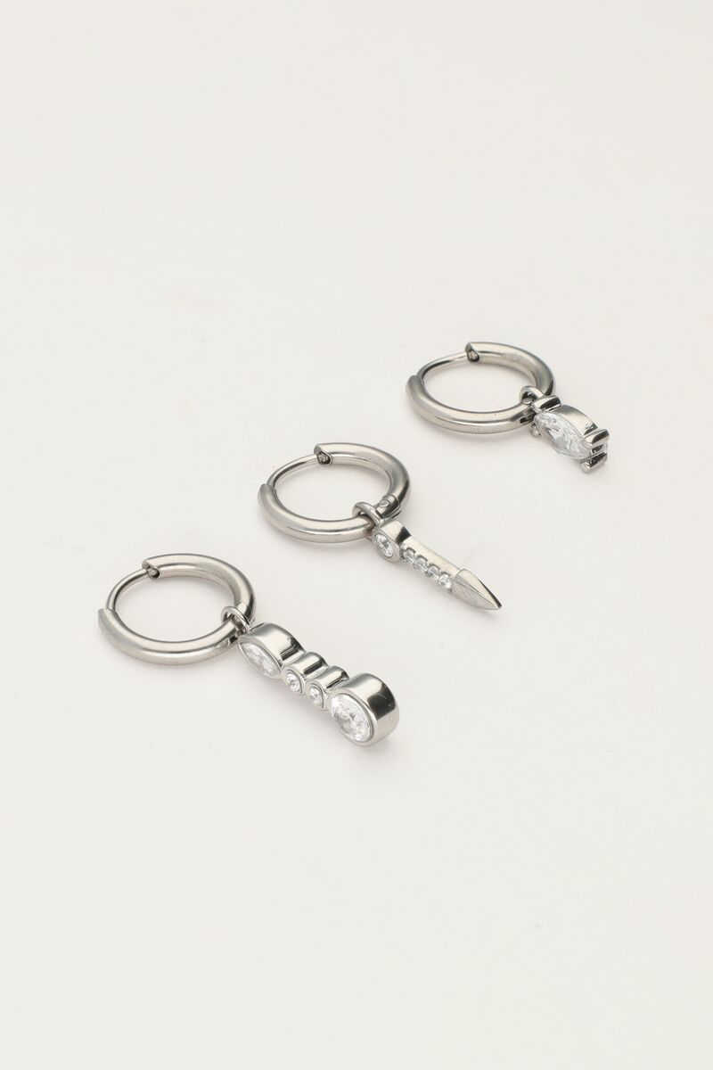 Set of three hoop earrings with charms and silver rhinestones | My Jewellery