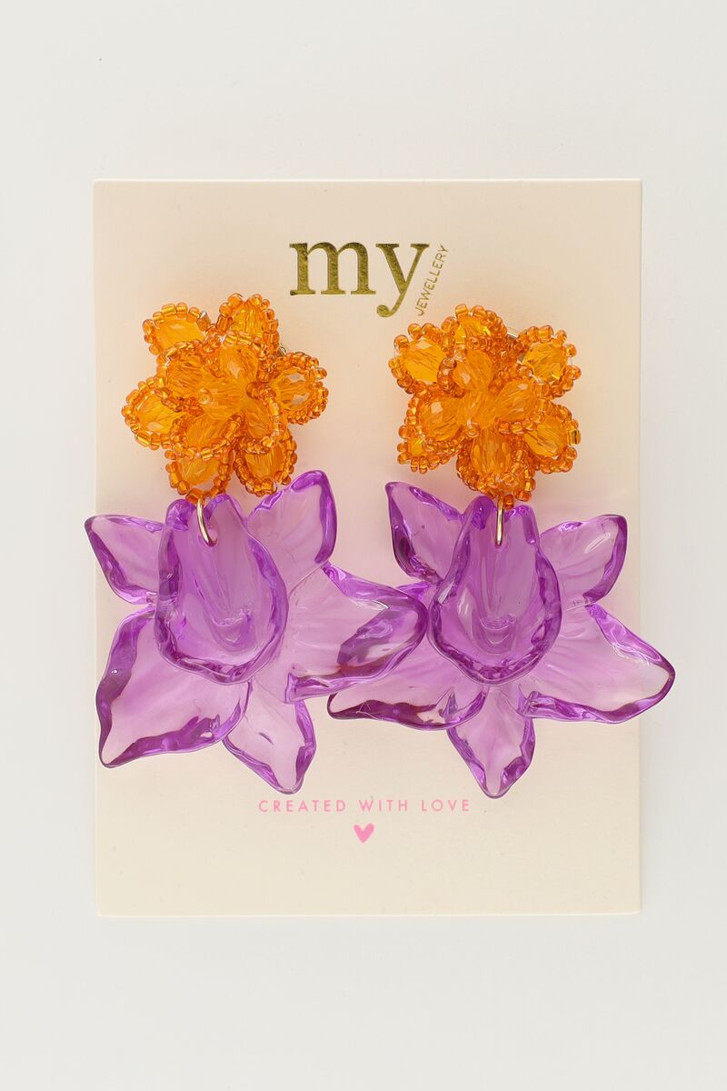 Island earrings with orange and purple flower | My Jewellery