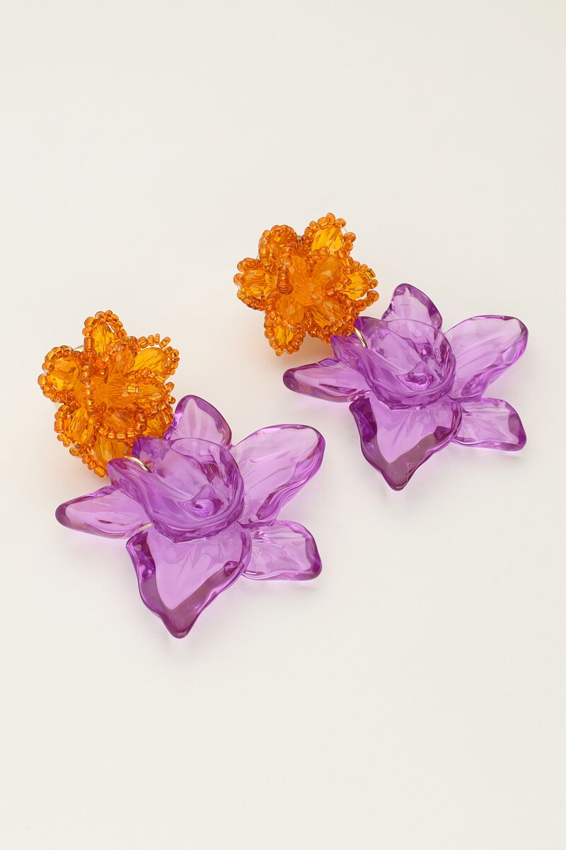 Island earrings with orange and purple flower | My Jewellery