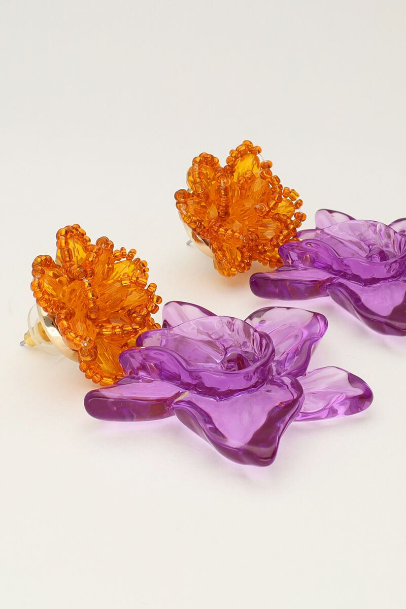 Island earrings with orange and purple flower | My Jewellery