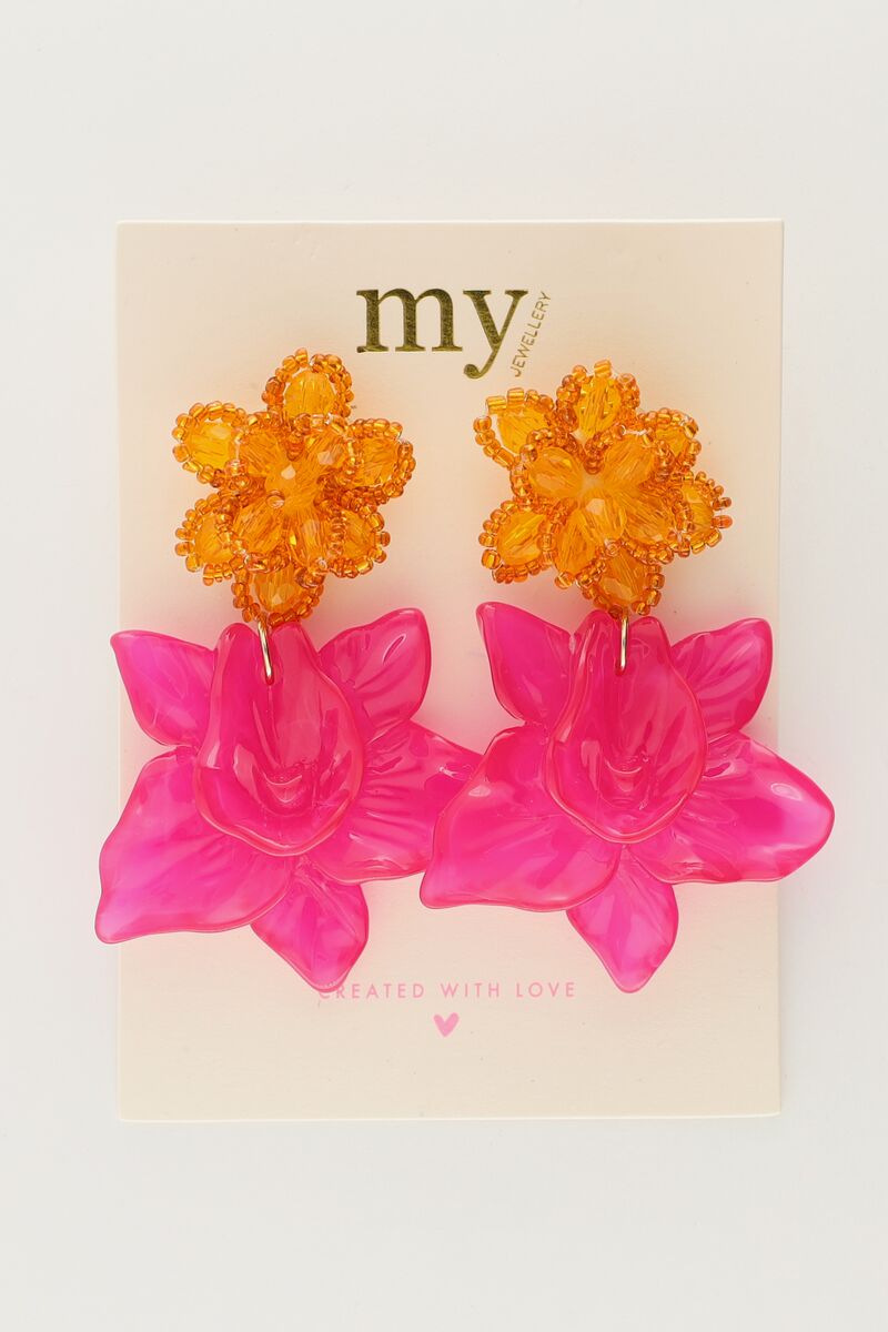 Island earrings with orange and pink flower | My Jewellery