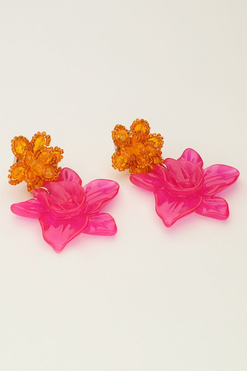 Island earrings with orange and pink flower | My Jewellery
