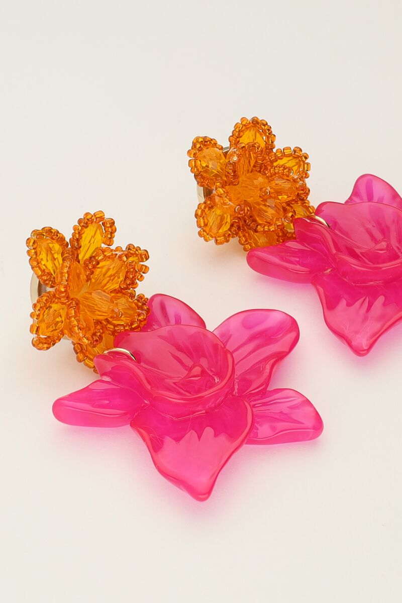 Island earrings with orange and pink flower | My Jewellery