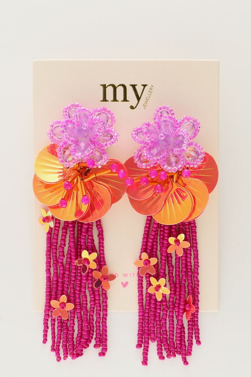 Island earrings with flowers and pink fringe | My Jewellery