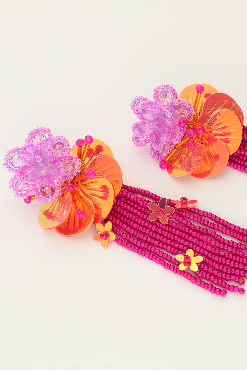 Island earrings with flowers and pink fringe | My Jewellery