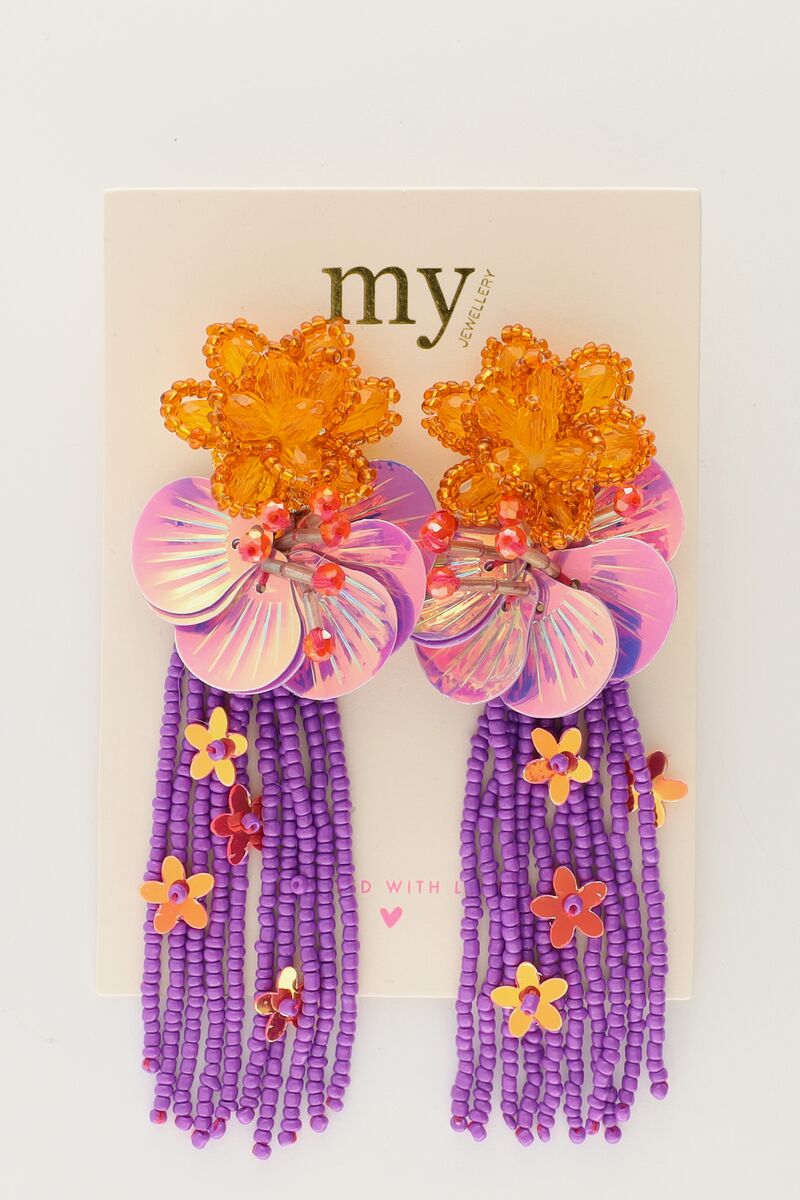 Island earrings with flowers and pink fringe | My Jewellery