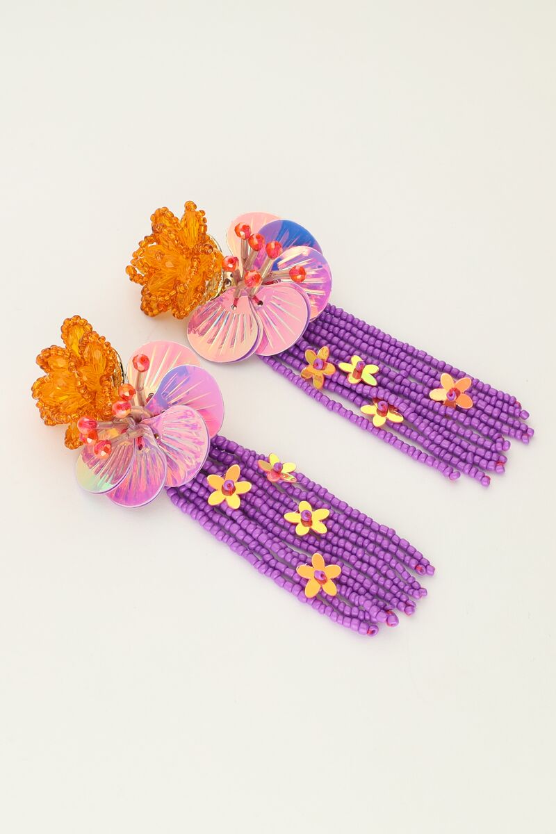 Island earrings with flowers and pink fringe | My Jewellery