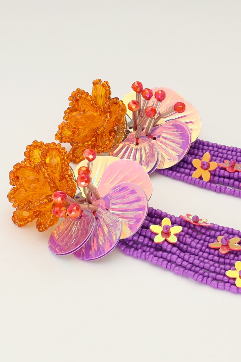 Island earrings with flowers and pink fringe | My Jewellery