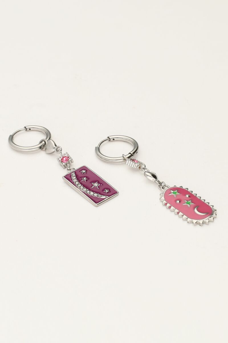 Sunrocks oorringen met roze en paarse charms