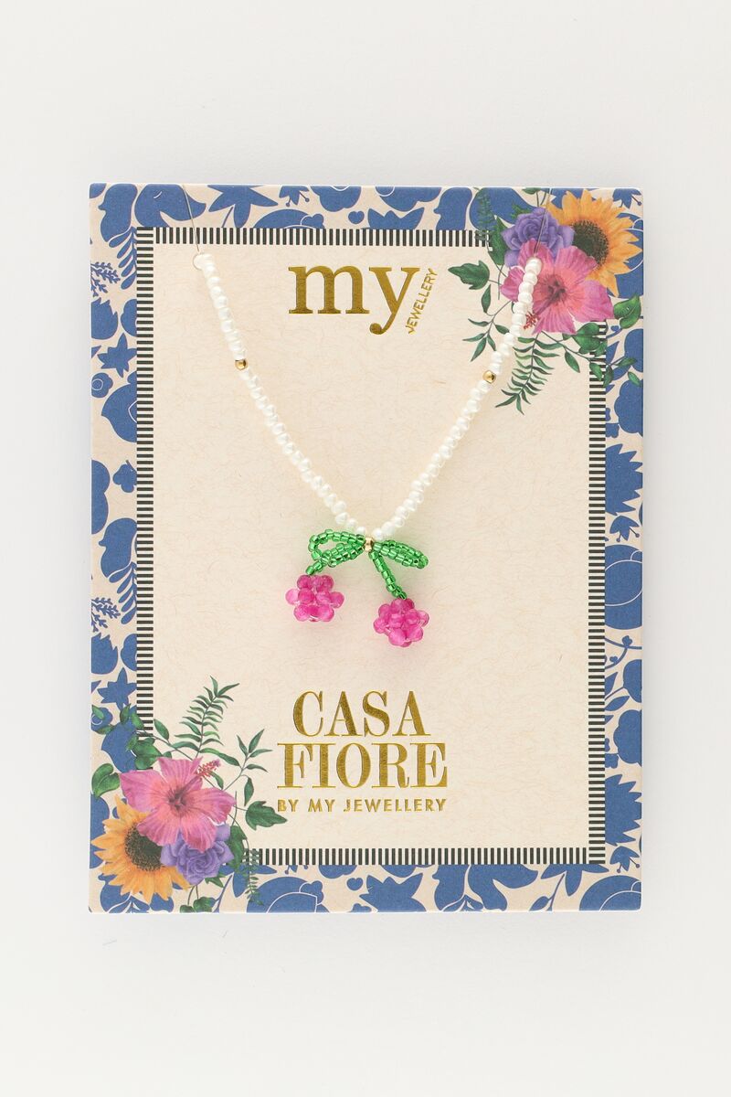 White beaded necklace with cherry | My Jewellery