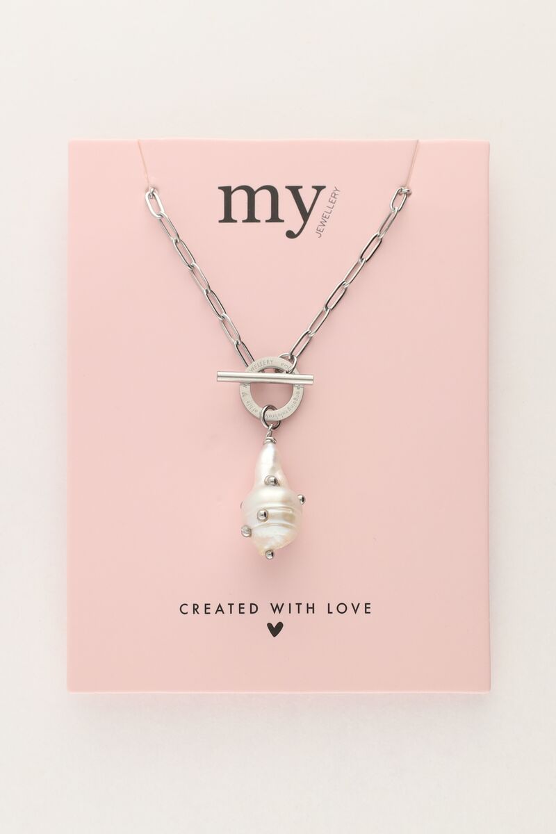 Link chain with pearl with studs | My Jewellery