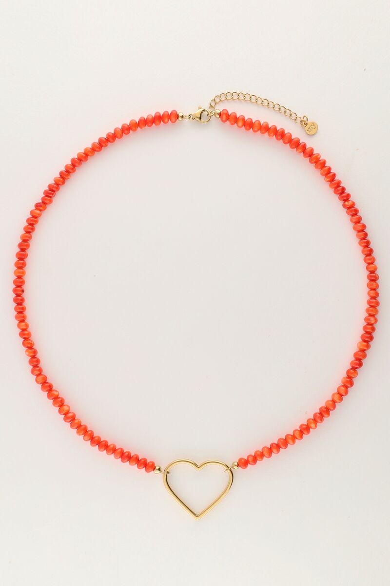 Orange beaded necklace with heart