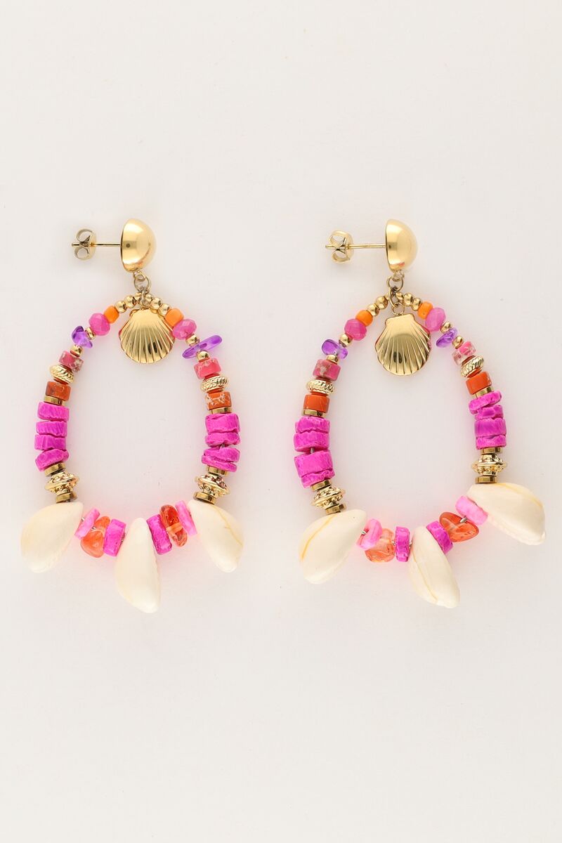 Art earrings with pink beads and seashells | My Jewellery