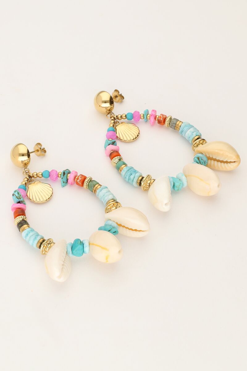 Art earrings with blue beads and seashells | My Jewellery