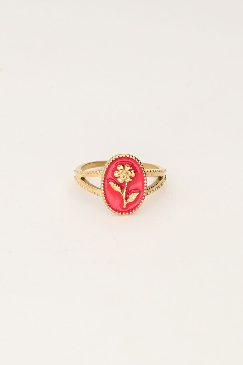 Art roze statement ring met bloem