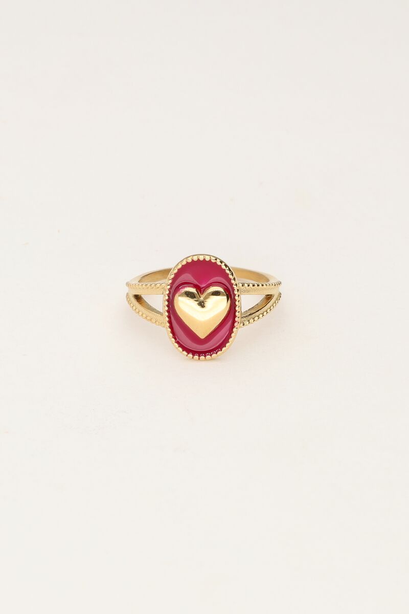 Art paarse statement ring met hart