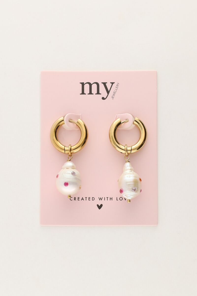 hoop earrings with pearl and multicoloured studs | My Jewellery