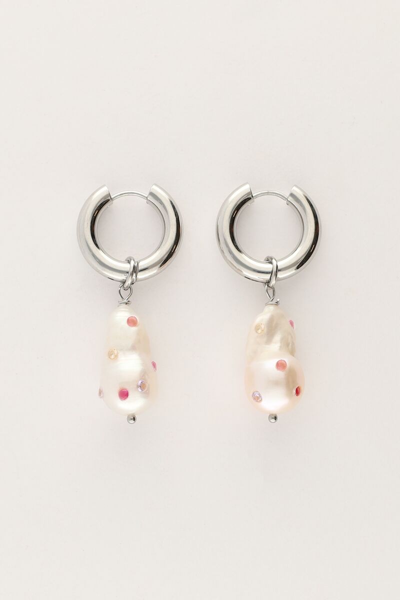 hoop earrings with pearl and multicoloured studs | My Jewellery